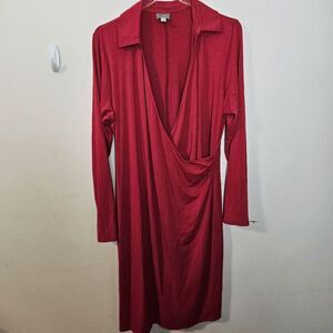 J. Jill Wearever Collection Faux Wrap Long Sleeve Stretch V-Neck Midi Dress Wome